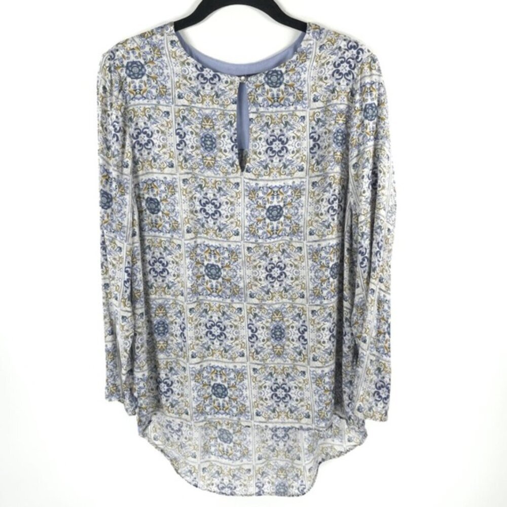 Massimo Dutti Portugal 🇵🇹 Made Floral High Low‎ Round Neck LS Side Slit Size 6
